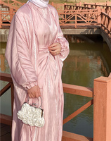 Abaya-robe musulmane manches longues, en Satin de soie lisse, élégante tenue islamique, avec manchette élastique, Kaftan musulman, manches longues