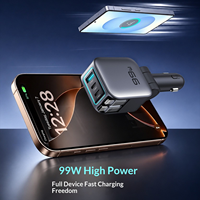 Chargeur de voiture 99W PD 5 en 1 compatible avec de nombreux véhicules, câble rétractable double de 75 cm, chargeur de voiture rapide PPS 45W 12V 24V pour SUV, directement de l'usine