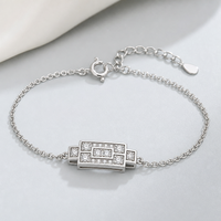 Bracelet à breloques en argent sterling 925 rhodié, plaque rectangulaire étagée, multiples pierres de zircon, bijoux de luxe pour femme, cadeau de fête
