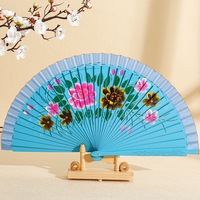 Éventail à main personnalisé avec logo, en bois de couleur unie, style classique espagnol, peint, portable, vente en gros
