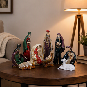 Decorazione Natalizia per la Casa, Statuetta della Sacra Famiglia, Set Presepe in Resina Colorata - Product Image 2
