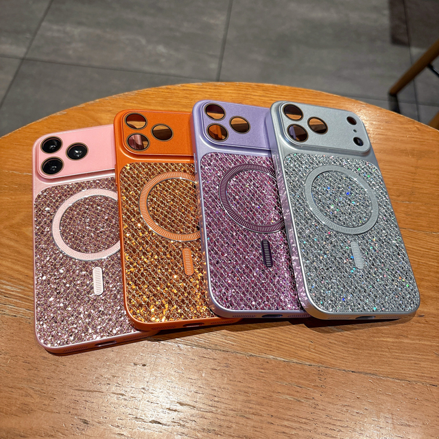 Luxury Electroplated Starry Sky Lens Diamond Studded Magnetic Wireless Charging Mobile Phone Case for iPhone 17 16 15 14 Pro Max