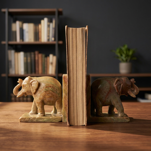 Porte-livres en pierre savonneuse en forme d'éléphants - Product Image 3