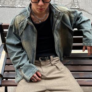 Giacca in Denim da uomo giacca in Denim autunno destrutturato cappotto Casual con cerniera stile Trendy - Product Image 4