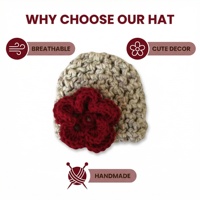 Gorro de Bebé Tejido a Mano 100% Algodón, Tejido Suave y Transpirable con Bordado Floral y Flor 3D Grande, Unisex para Niños
