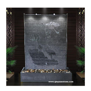 Fontaine d'eau en pierre sculpté avec logo à personnaliser, 1 pièce, fontaine d'eau, design de poissons cascades, granit, geyzer, décor d'extérieur - Product Image 1