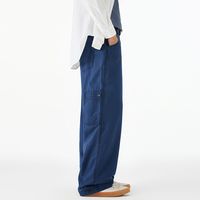 Nouveau pantalon décontracté ample bleu vintage pour hommes et femmes, style workwear, délavé, effet usé, plusieurs poches, longueur longue, tendance