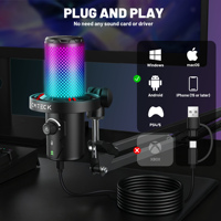 CMTECK XM560T Microphone à condensateur RGB de haute qualité avec support, kit micro pour gaming, cardioïde, suppression du bruit, USB Type-C 96kHz/24bit