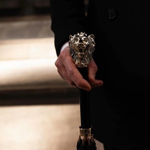 Custom Luxury Straight <b>Umbrella</b> with Logo Printing Bone Lion Head Handle Manual Windproof <b>Umbrella</b> for Business Gifts - Product Image 2