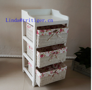 Trắng nhà thất lưu trữ gỗ tủ với wicker ngăn kéo giỏ liễu - Product Image 3