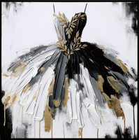 Peinture à l'huile 3D Impasto Texturée Noire et Dorée, Art Mural Tendance, Décoration de Robe Élégante Sans Cadre pour Intérieurs Modernes