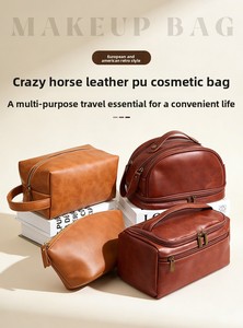 Bolsa de Cosméticos de Viaje Portátil Multifuncional de Gran Capacidad, Impermeable, con Cierre de Cremallera, de Cuero PU Vintage - Product Image 3
