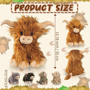 Peluche de <span class=keywords><strong>Vaca</strong></span> de las Tierras Altas B174, Juguete de Peluche de <span class=keywords><strong>Vaca</strong></span> Madre con 4 Cachorros, Muñeca de Peluche para Regalos de Fiesta de Cumpleaños de Pascua, Animal de Peluche de Buey - Product Image 4