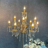 Lampadaire Doré en Cristal, Grand Modèle Vintage, 6 Lumières, Style Ferme, Élégant Candelabre d'Angle pour Salon et Bureau
