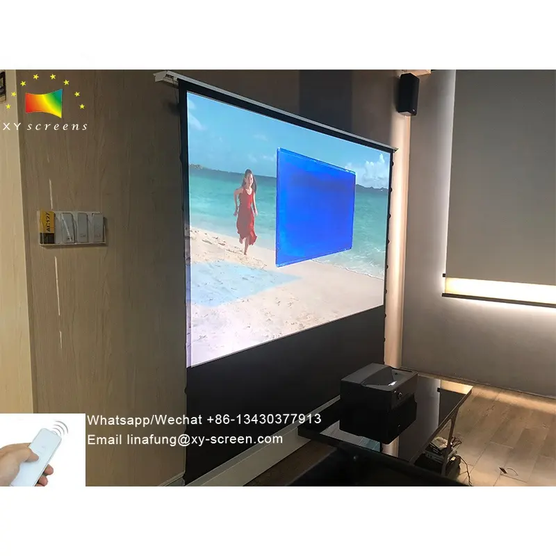 XY स्क्रीन 16:9 HDTV मोटर चालित बिजली मंजिल बढ़ती सामने प्रक्षेपण स्क्रीन motorised मंजिल स्टैंड स्क्रीन सिनेमा के साथ सफेद