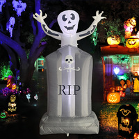 Sculpture gonflable squelette d'Halloween de 1,8 mètre avec pierre tombale RIP et éclairage LED, décoration d'ambiance d'horreur pour cour