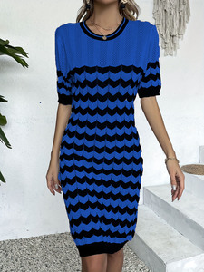 Custom OEM ODM Custom Cute Hollow Out <strong>Wavy</strong> <strong>Pattern</strong> Knitted Dress Women's Versatile Short Sleeve Slinky Dress - Product Image 5