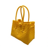 Sac fourre-tout de plage jaune en plastique tressé écologique, imperméable, style paille recyclée, panier de courses, sac à main