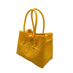 Bolso de Playa Ecológico Tejido a Mano de Plástico Amarillo, Impermeable, Estilo Paja Reciclada, Cesta de Compras, Bolso de Mano - Product Image 5