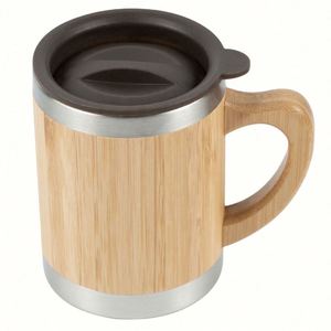 แก้วกาแฟแบบพกพาคุณภาพสูง ทำจากสแตนเลสสตีลและไม้ไผ่ธรรมชาติ พร้อมหูจับ - Product Image 1