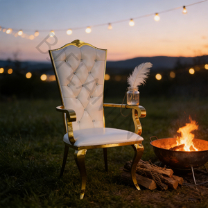 Chaises de banquet Bjflamingo, chaise de roi et de reine, chaise de mariage dorée bon marché, best-seller, accoudoirs en acier inoxydable doré, dossier souple - Product Image 2