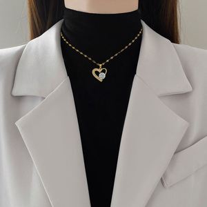 Trendy Gold Plated Stainless Steel Heart Diamond Necklace Jewelry Luxury Bling Zircon Heart Necklace for Women Girls - Product Image 3