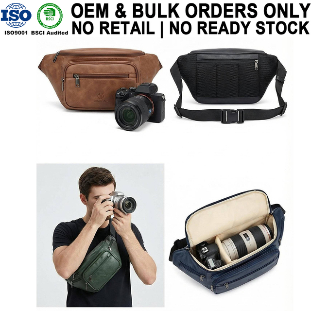 Manufacturer OEM Custom Reinforced Microfiber Leather Camera Waist Bag Sturdy Photography Hip Pack with Secure Zipper