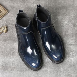 Soft Genuine Leather Chelsea Mens Boots Zippers Shiny Brocade Floral Design Breathable Anti-Slippery Flat Lightweight Short - Product Image 5