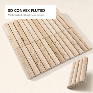Beige Travertine Fluted Mosaic <strong>Tile</strong> 3D Convex Natural Stone Mesh-Backed <strong>Wall</strong> <strong>Tile</strong> For Bathroom Kitchen Hotel - Product Image 5