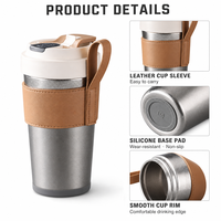 Pure titanium vacuümmok Ice Flower matte dubbele drinkdeksel titanium geïsoleerde beker met leren hoes voor reizen en kamperen