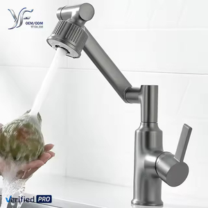 1080 °   Robinet de lavabo à bras mécanique pivotant avec affichage LED de la température, robinet de cuisine/salle de bain extractible à 3 modes (gris canon et blanc) - Product Image 1