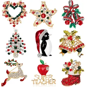 Broches de noël de luxe en strass, vente en gros, broches en cristal, breloques de styliste, broche d'usine, fabrication, cadeau de fête