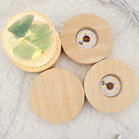 Lumière blanche ronde de 80mm Base de veilleuse 3D en bois Base de lampe ronde en bois massif Interrupteur de câble Usb Base de lampe à LED en bois