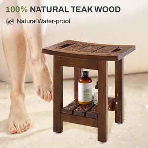 Tabouret de douche en teck massif pour la maison, chaise de salle de bain en bois, siège de sauna, double usage sec/humide, artisanat en bois - Product Image 2