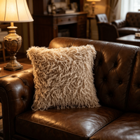 Coussin décoratif en fausse fourrure beige, coussin moelleux et duveteux pour canapé, lit, salon