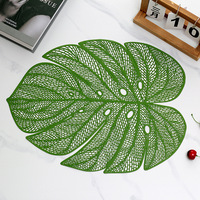 Sets de table en vinyle écologiques classiques en forme de feuille verte, sets de table en plastique métallisé lavables, décoration de table de mariage