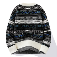 Pull personnalisé pour homme en polyester, motif floral nordique Fair Isle, tricot épais 550g, anti-plis, anti-boulochage, motif vintage numérique, idéal pour l'hiver