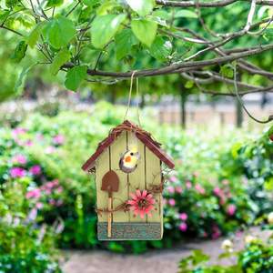 Maison d'oiseau suspendue pour maison d'oiseau décorative en bois de jardin rustique extérieur - Product Image 5