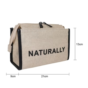 sedex Custom Logo Wholesale Plain Natural Jute Women's <b>Makeup</b> <b>Bags</b> Travel Toiletry Cosmetic Double Zipper Jute Cosmetic <b>Bag</b> - Product Image 2