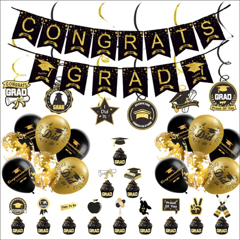 Hot Selling Graduation Theme Paper Hanging Decorations Balloon Cake Topper Party Set For Parties
