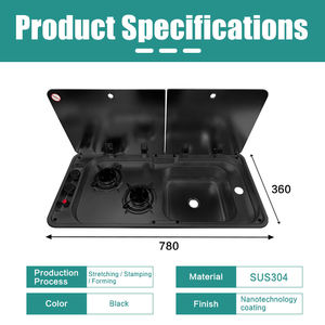 JDA noir Premium 304 acier inoxydable RV Cooktop-Sink Combos RV évier et cuisinière pour caravane, bateau, yacht, <span class=keywords><strong>camping</strong></span>-<span class=keywords><strong>car</strong></span>, remorque marine - Product Image 2