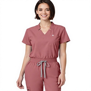 Ensemble de tenue médicale pour femmes, hauts à manches courtes col en V, pantalon de jogging avec poches, uniforme d'infirmière extensible, vêtements de travail d'hôpital, polyester peigné - Product Image 2
