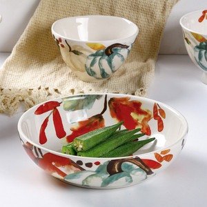 Piatto Fondo in Ceramica Personalizzabile da 8 Pollici, Stile Americano con Motivo Vegetale Ecologico, per Riunioni Familiari, Matrimoni e Feste - Product Image 3