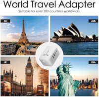 Adaptador de Corriente Universal de Viaje de 17W-3.4A, Enchufe con Corriente Nominal de 6A con Toma de Corriente para UE/Reino Unido/EE. UU./Australia, Más de 200 Países para Viajar
