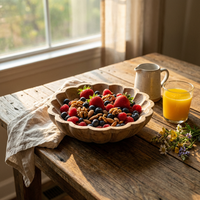 Creatieve schaal van paulowniahout met bloemblaadjesrand - Minimalistische handgesneden houten schaal voor fruit, snacks en salade