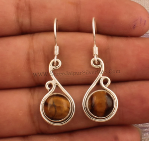 2025 Venta caliente 925 Plata de ley Ojo de tigre natural Pendientes de gota de forma redonda Regalo de boda a precio de fábrica - Product Image 3