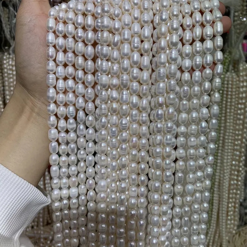 Good Quality Cheap 7-8ミリメートルRice Shaped Freshwater Real Pearls String For Jewelry Making