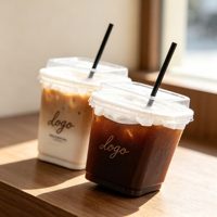 Gobelets carrés jetables en PET de style moderne, haute transparence, pour boissons froides, latte, americano et thé au citron