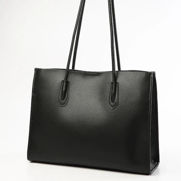 Custom Large Capacity Leather Tote Bag With Logo Black Luxury Genuine Leather Tote Bags For Women Purses And Handbags