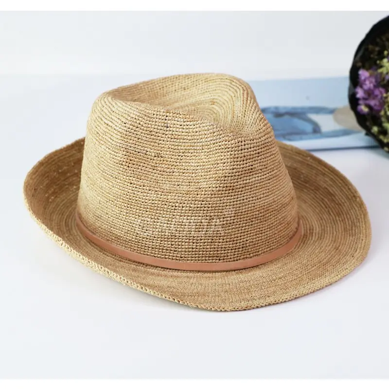 Cappello fedora all'uncinetto fatto a mano paglia di rafia paglia di rafia della migliore qualità